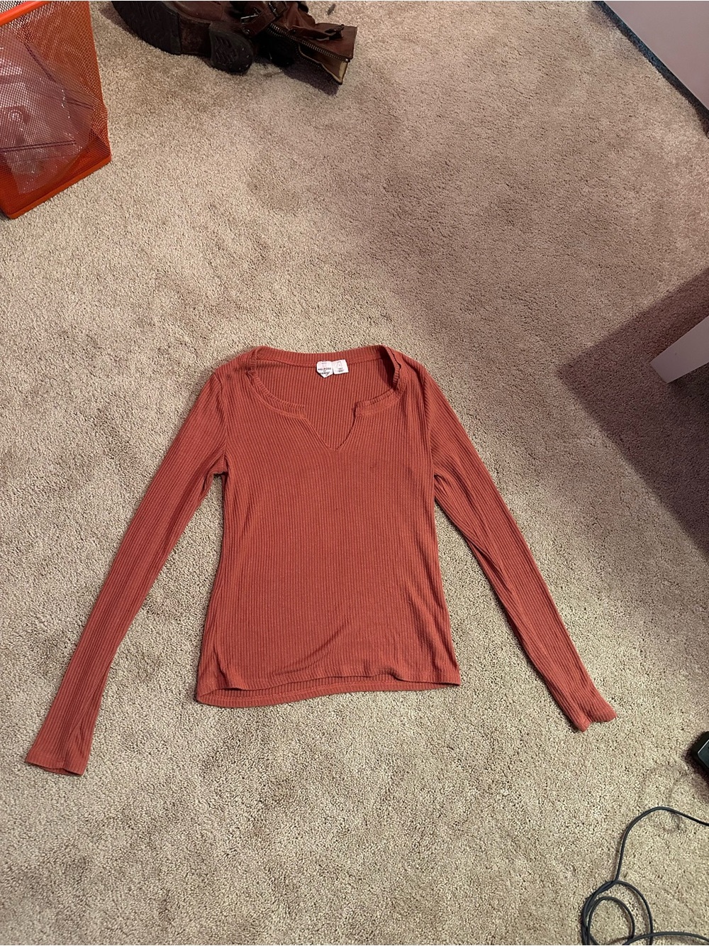 Melrose and Market Ribbed Long-Sleeve V-Notch Top